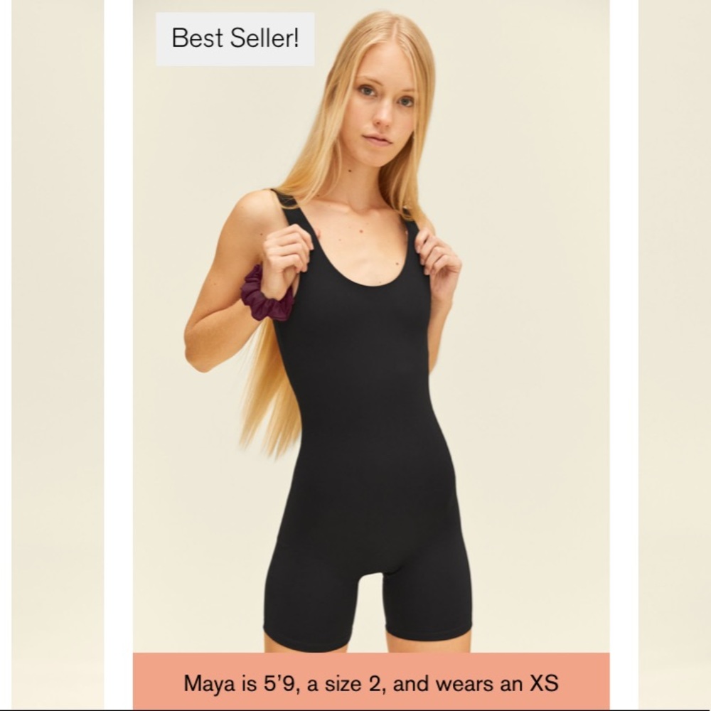 Girlfriend Collective Black Bike Unitard in Essential Black size Small